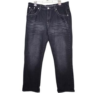 Armored Saint Jeans Mens 36x32 Black Straight Leg Embroidered Pockets Moto Pants